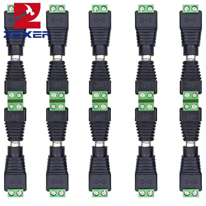 

5 Pairs Male and Female Welding-Free DC Plug 5.5*2.1mm Welding-Free DC Female Head Green Terminal Monitoring Power Plug Push-But