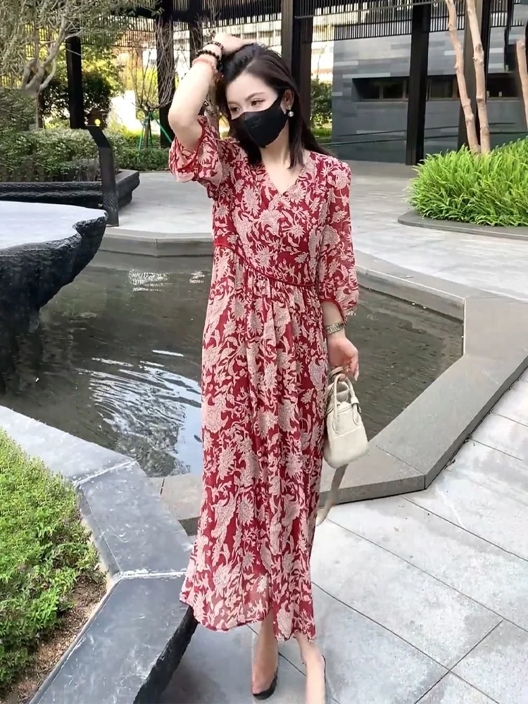 Ele Vintage Bloemen Zomer Dr Dames Losse Ademende Jurk Ele Casual Hoge Taille A-lijn Rok voor Vakantie