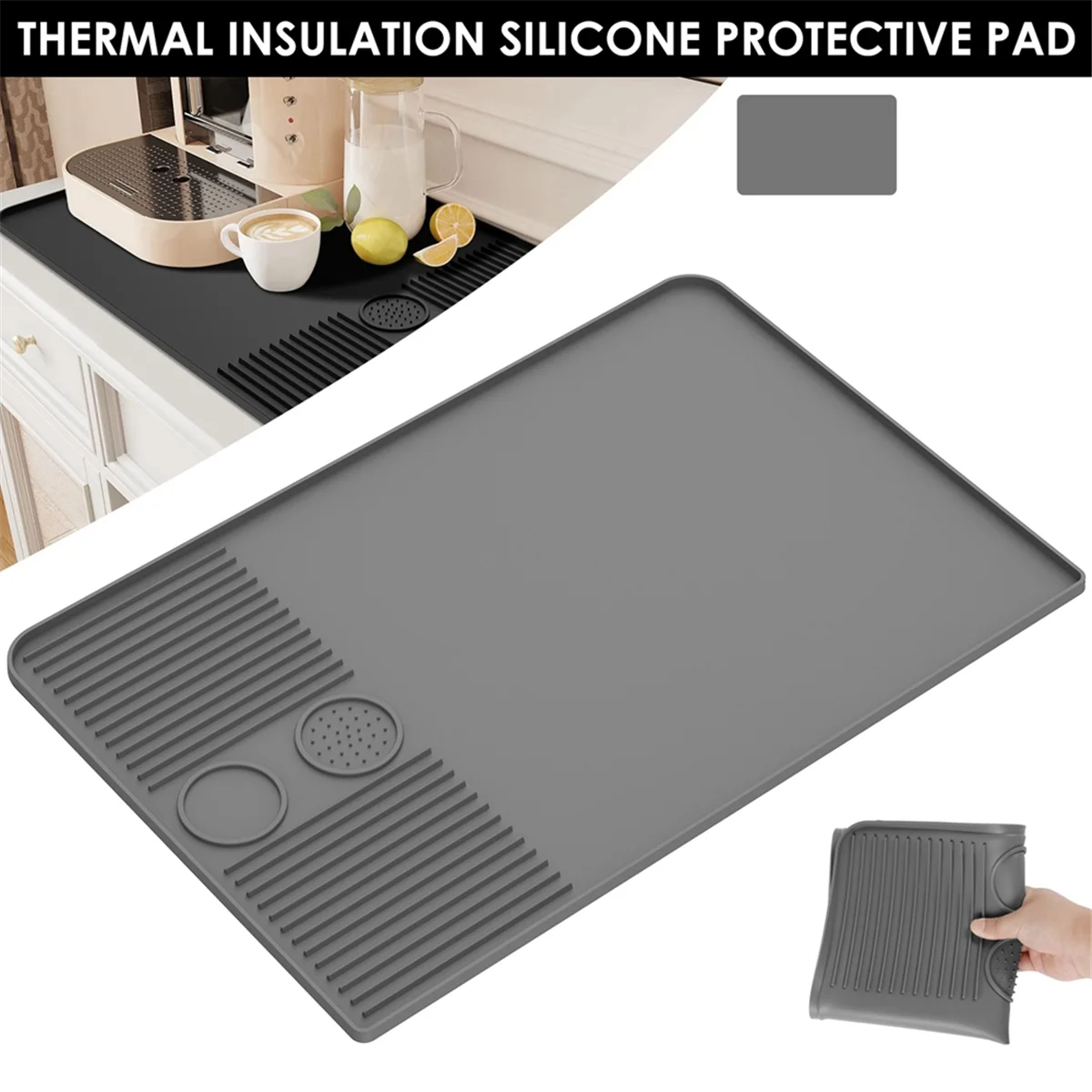 

A66Z Large Silicone Non-Slip Coffee Machine Mat, Heat & Shock Absorbing, Coffee Counter Mat 40.5x60.9cm