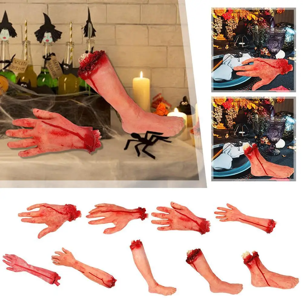 Halloween Zombie Fake Severed Hands Props Hand Severed Arm Props Body Parts Haunted House Party Decorations Practical Joke Toys