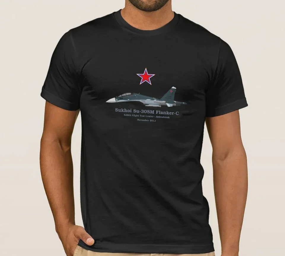 

Футболка российского самолета-истребителя Sukhoi Su-30SM Flanker-C. Повседневная футболка из 100% хлопка с коротким рукавом, свободный топ, размер S-3XL