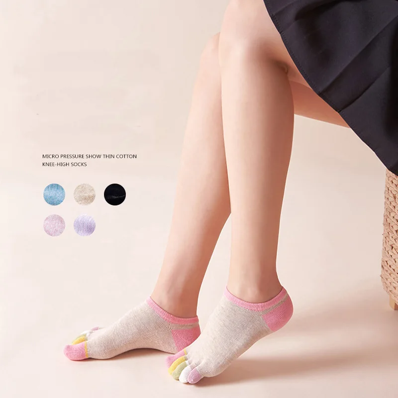 5 Pairs Spring No Show Toes socks Pure Cotton Colorful Cute Casual Soft Breathable,Deodorant,Invisible 5 Finger Socks Harajuku