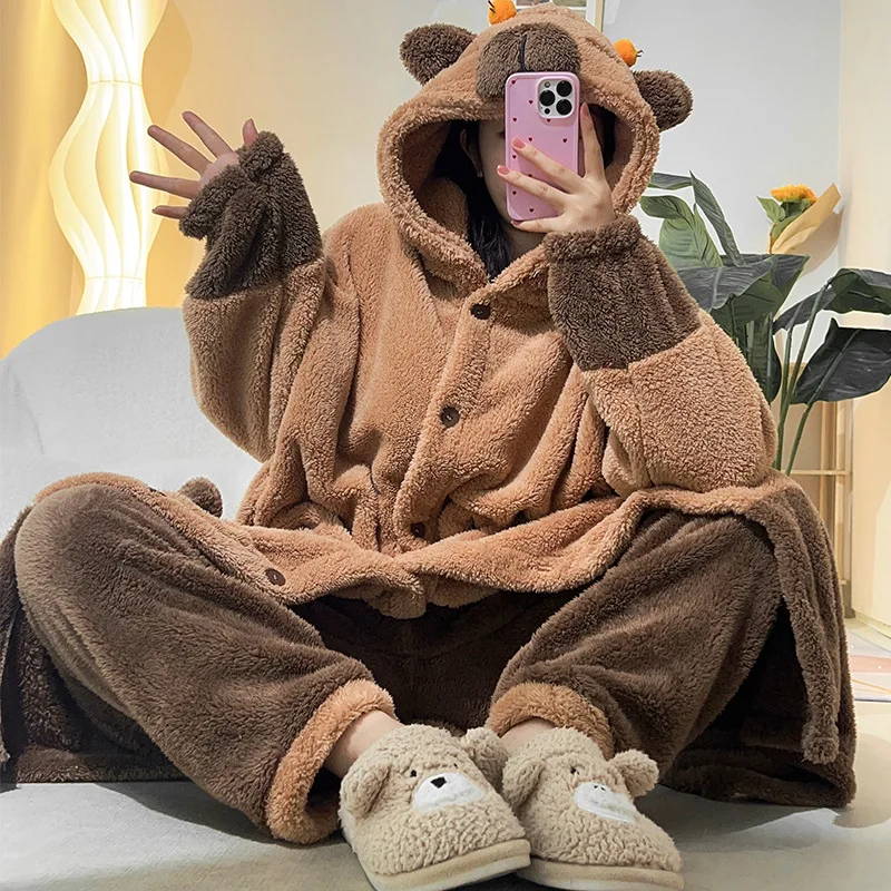 Adult Robes With Pants Capybara Cosplay Halloween Costumes Onesies Nightgown Xmas Carnival Funny Pajamas Party Clothes For Women