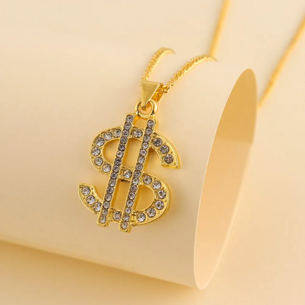 New Fashionable Metal Alloy Dollar Pendant Necklace for Men Exquisite Coin Symbol Chain On The Neck Accessories Trendy Jewelry