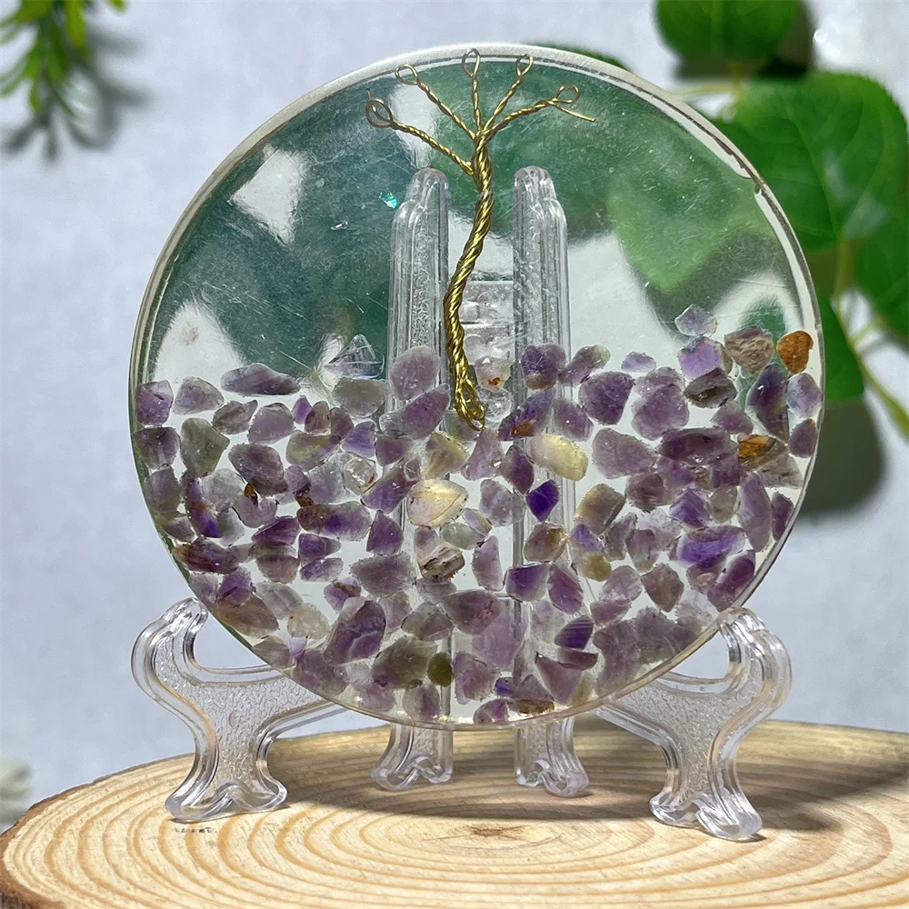 

Purple Amethyst Tree Gravel Broken Stone Quartz Crystal Natural Quartz Gemstones Jewelry Orb Healing Reiki Home Decoration+Stand
