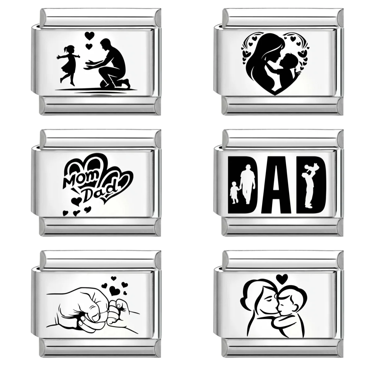 Y2K Laser Engraving I Love Wife Dad Mother Sister Italian Charm Links Fit 9MM Stainless Steel Bracelet Women DIY Making Gifts