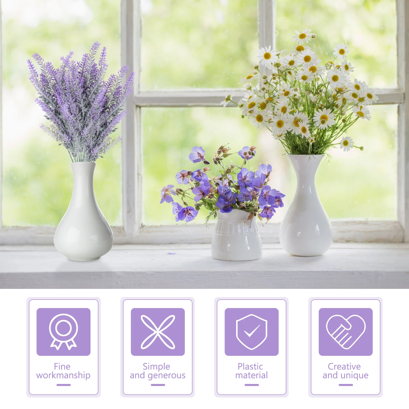 

6pcs Artificial Lavender Flowers Touch Wedding Decor Home Vase Plastic Photography Prop Bedroom Room