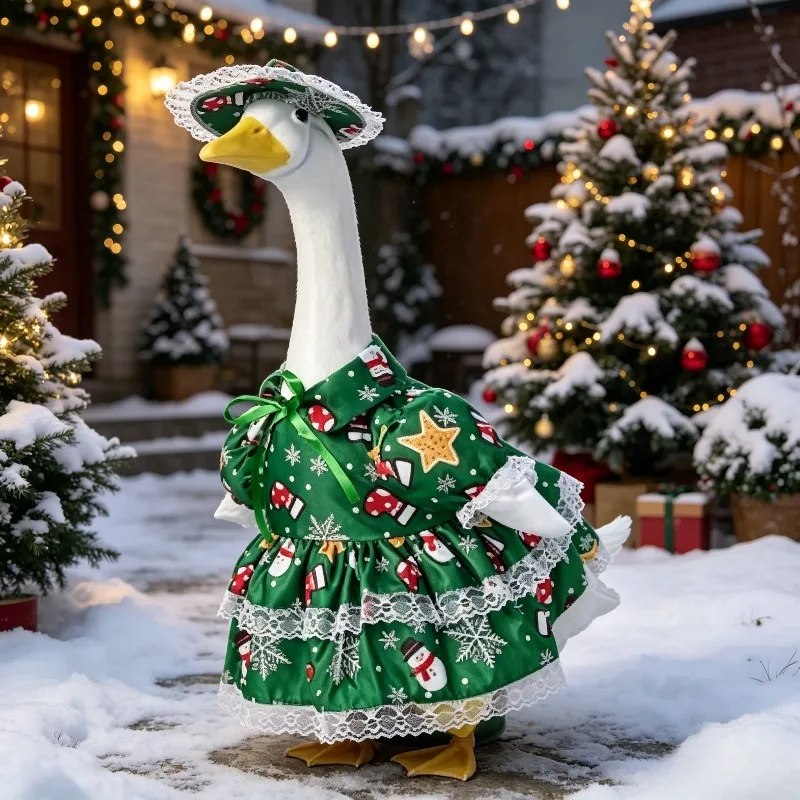 New Christmas Goose Costume With Hat Farmhouse Style Large White Goose Porch Yard Decor Outfit For Garden Front Door Ornament