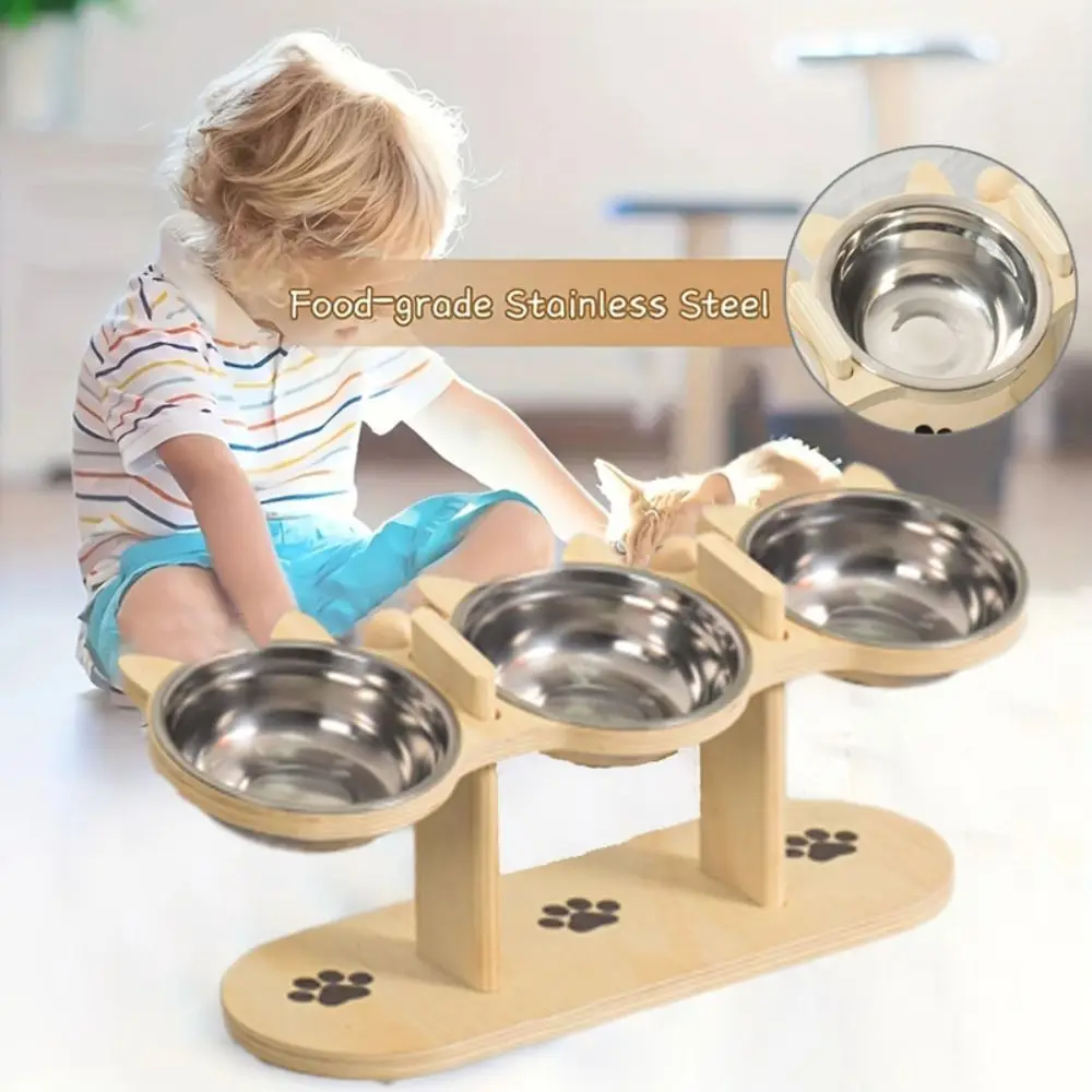 

15 ° Наклонная миска для домашних животных на высоких ножках, нескользящая противоскользящая миска для воды для кошачьего корма, устойчивая с деревянной подставкой, контейнер для подачи воды для домашних животных