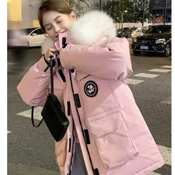 Puffer de penas impermeável para pato feminino, jaqueta rosa, casaco monocromático, gola de gola, moda feminina, outwear curto marrom, inverno, 2023