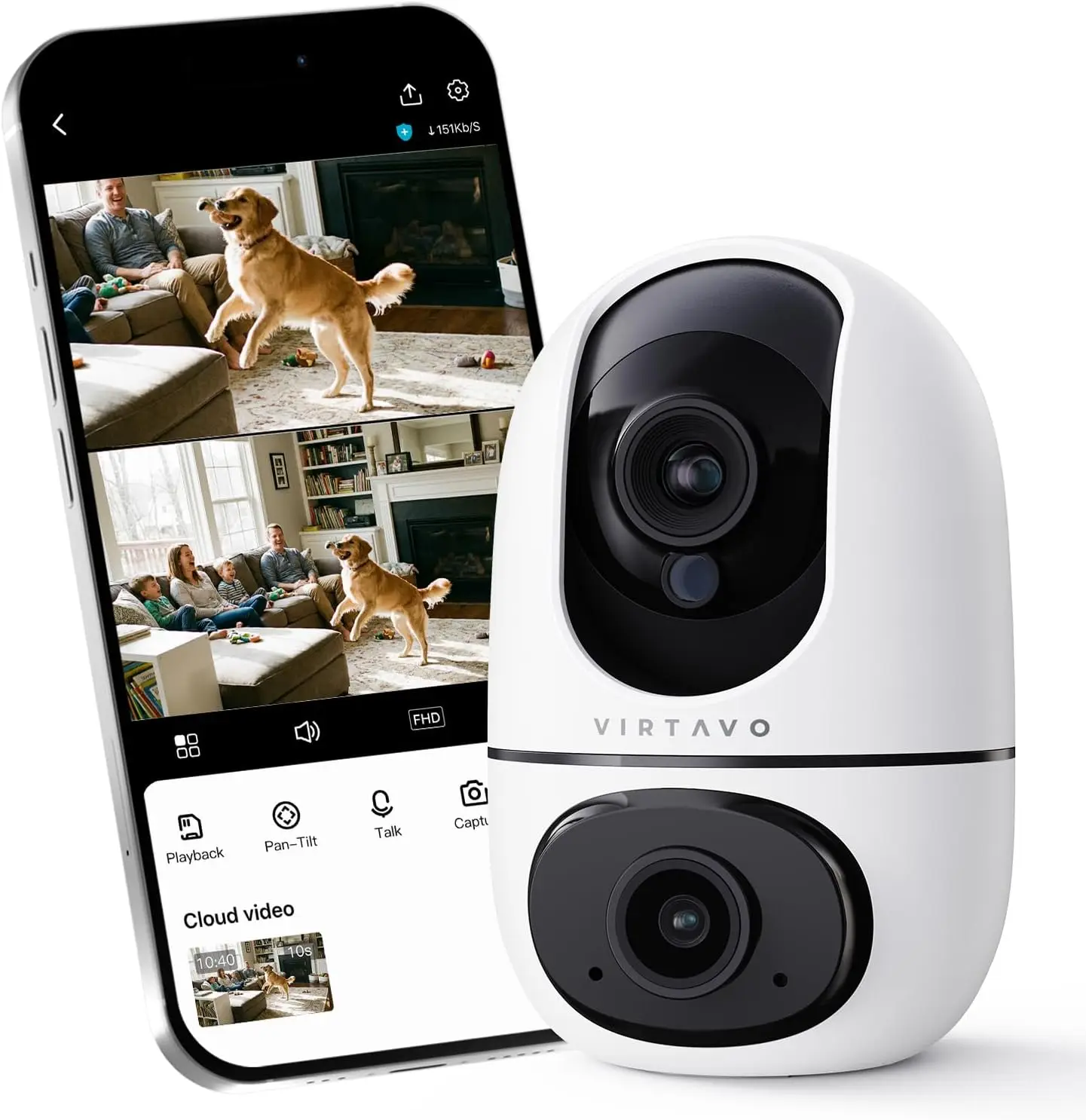

Внутренняя Wi-Fi камера видеонаблюдения, двухлинзовая, 360° ° PTZ-монитор с функцией отслеживания движения, двусторонней аудиосвязью и ночным видением