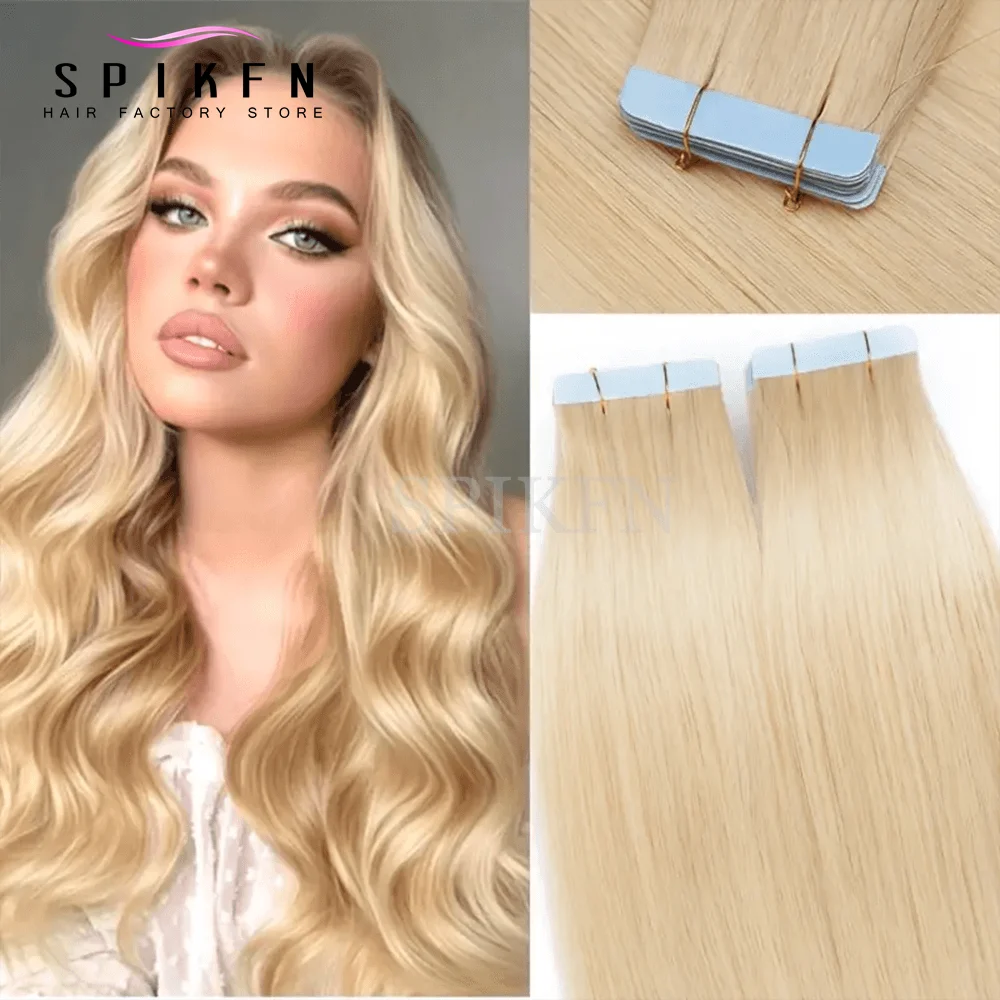 

Highlights Honey Blonde Human Hair Tape In Extensions Light Weight Natural Straight Seamless PU Skin Weft Hair 10pcs For Lady