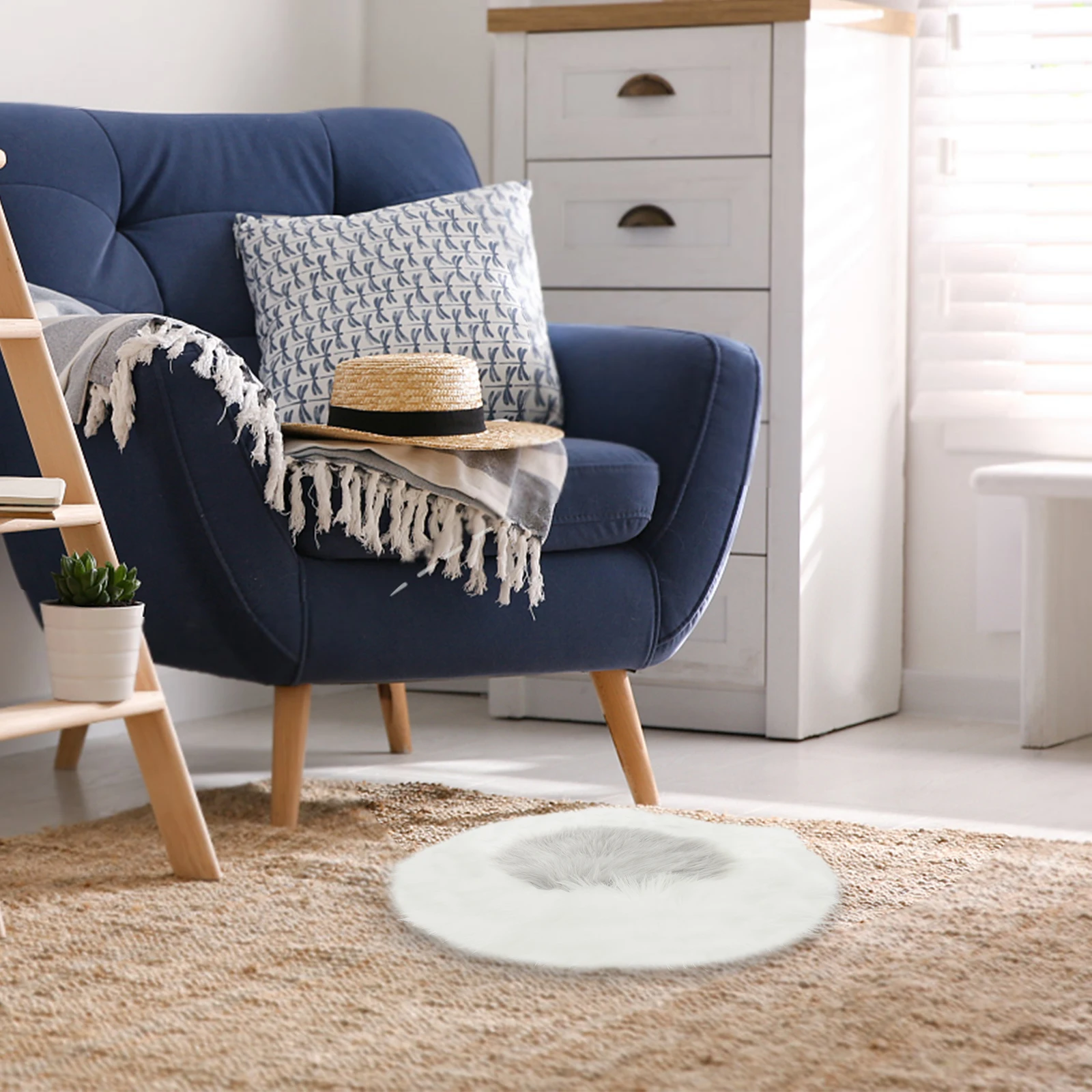 

Elegant Geometric Mat White Living Room Carpet Bedroom Floor Rugs Non slip Soft Faux Rabbit Texture Comfort Durability
