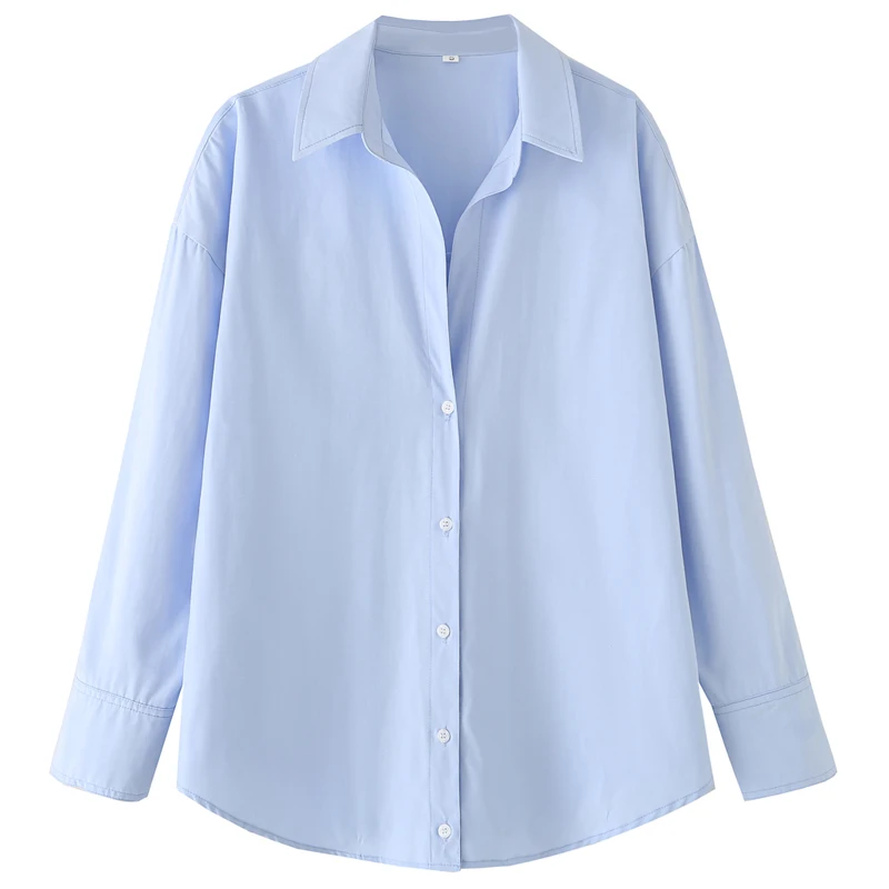 HXAO Camicie e camicette da donna Primavera Estate 2025 Camicia oversize blu con bottoni Camicette a maniche lunghe Camicie casual chic