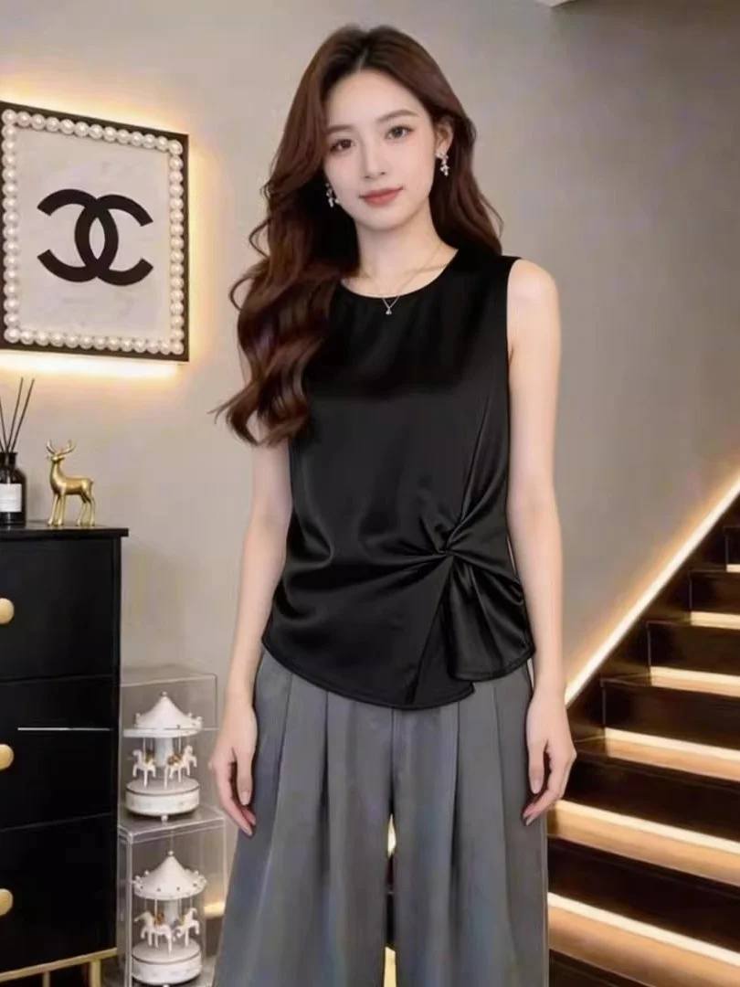 

Женский летний топ-жилет с завязками на талии, больших размеров, модный, удобный, с круглым вырезом, коротким рукавом, в корейском стиле, коллекция 2026 года