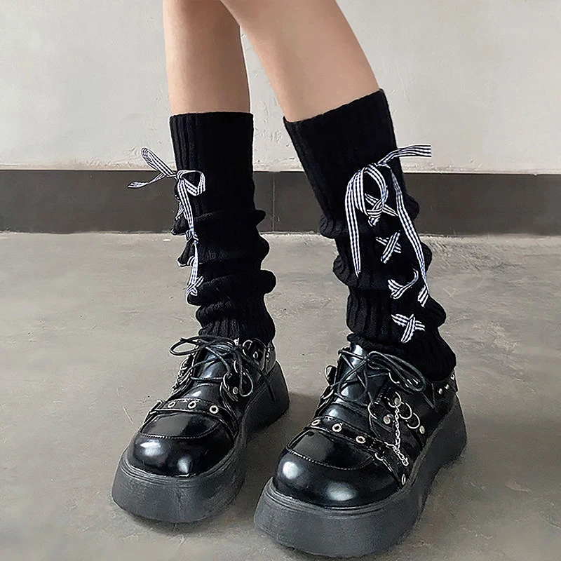 Japanese style Cute Cross Tie Strappy  JK Socks for Autumn and Winter Leg Warmer Vertical Striped Lolita Stacking Socks