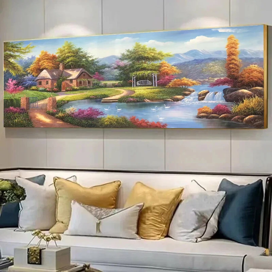 

River House Landscape Extra Large Size 5D Diy Diamond Art Painting New Collection Scenery Cottage Full Mosaic Embroidery Picture
