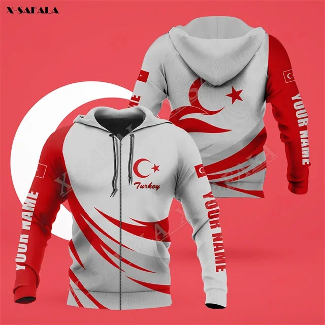 Sudadera con capucha con cremallera para hombre, suéter con estampado de bandera de escudo de Turquía Emble 3D, sudadera con cremallera, chándales de Jersey con capucha, nuevo