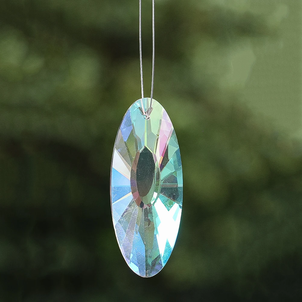 

63mm Clear AB Oval Faceted Crystal Prism Suncatcher Glass Hanging Ornament Window Curtain Chandelier Decor Accessory