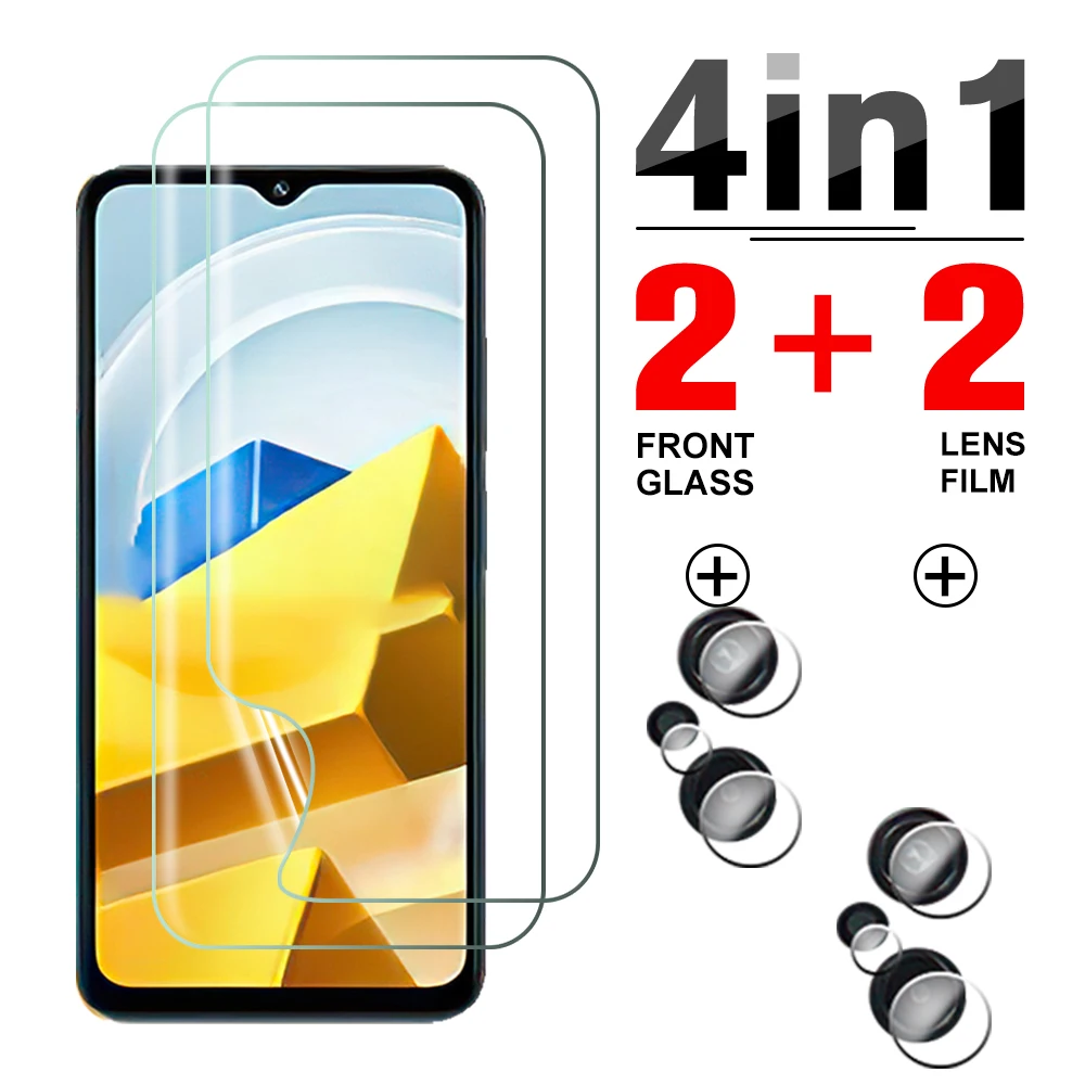 Màn Hình Mặt Trước Hydrogel Phim 4in1 Dành Cho Xiaomi Poco M5 Bảo Vệ Ống Kính Camera Trên Nồi Cơm Điện Từ PocoM5 Poxo Poko Pocophone M5 M 5 5 M Không Kính