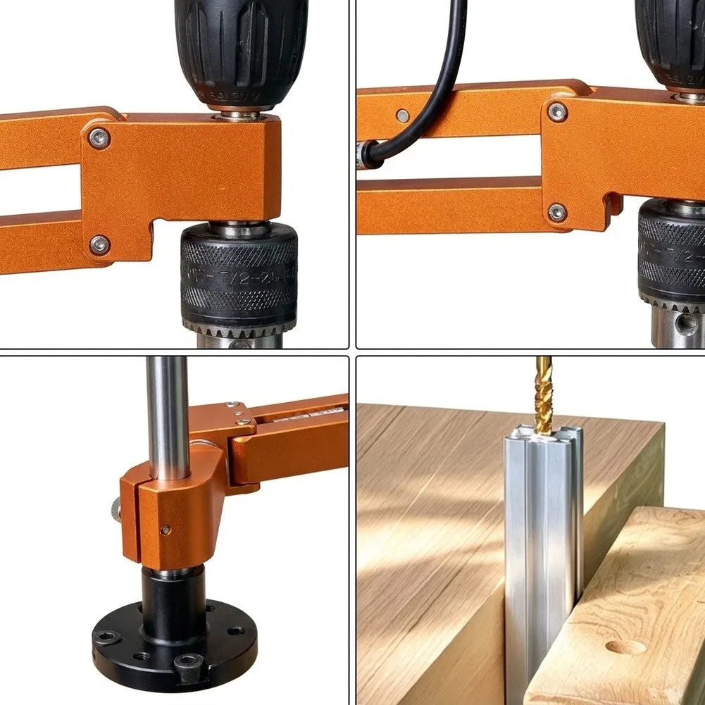 Tapping Support Arm for Hand Drills Constructed from Anodized Aluminum Alloy For Use with Aluminum Profile Modular Systems