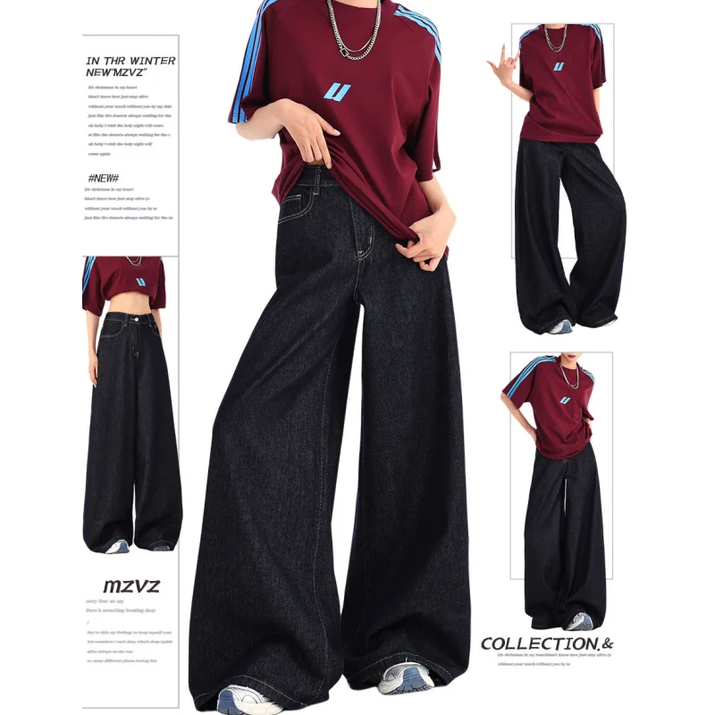 

Y2K Loose Jeans Black NEW Women's Jeans Europe and America Solid Straight Leg Pants Street Vintage Female Summer Trousers