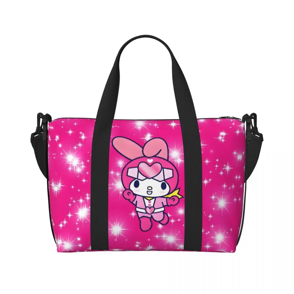 

Custom Sanrio Anime My Melody Beach Tote Bag for Women Extra Large Gym Carry On Cute Cartoon Travel Shopping Bags