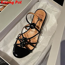 Krazing Pot Plus rozmiar skóra bydlęca masywne obcasy kwiatowe letnie buty Gladiator Slingback randki w stylu casual, imprezowa nowoczesne damskie sandały