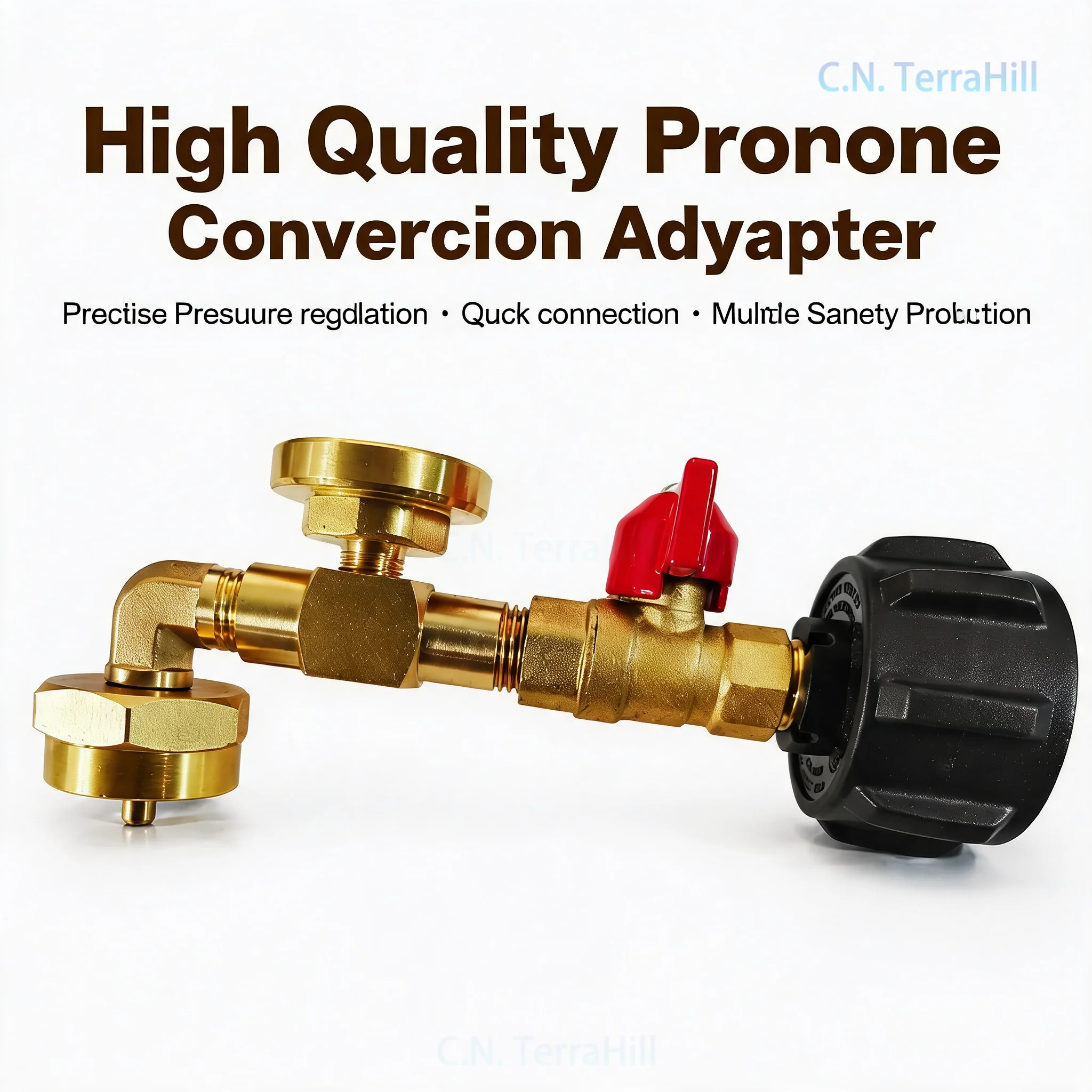Propane Tank Fill Adapter with Glow Gauge Ball Valve for BBQ Gas Cylinder, QCC1