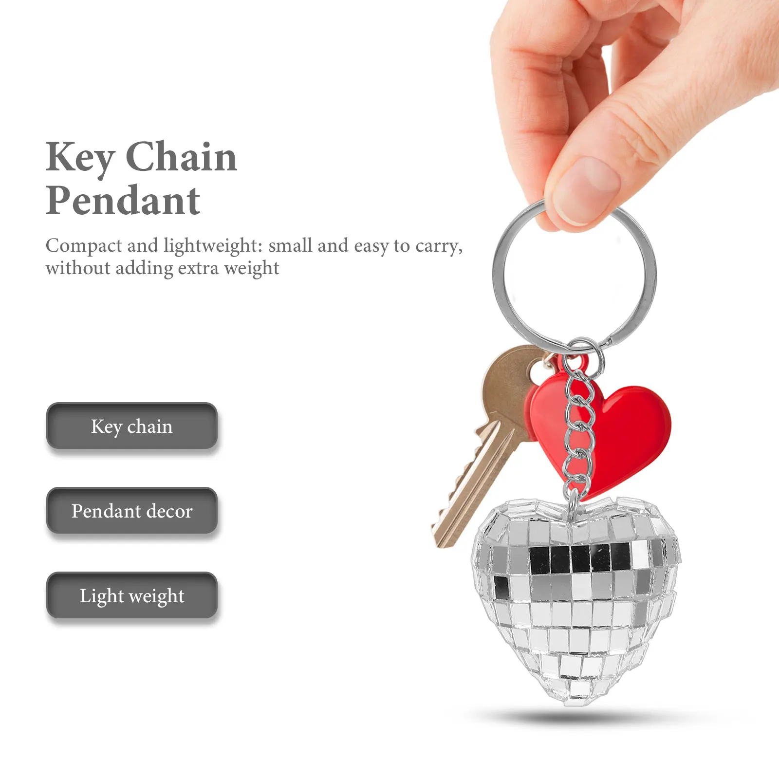 

4pcs Disco Heart Shape Keychain Mirror Portable Compact Ornament Pendant Bag Hanging Decorative Multi-Function Diy