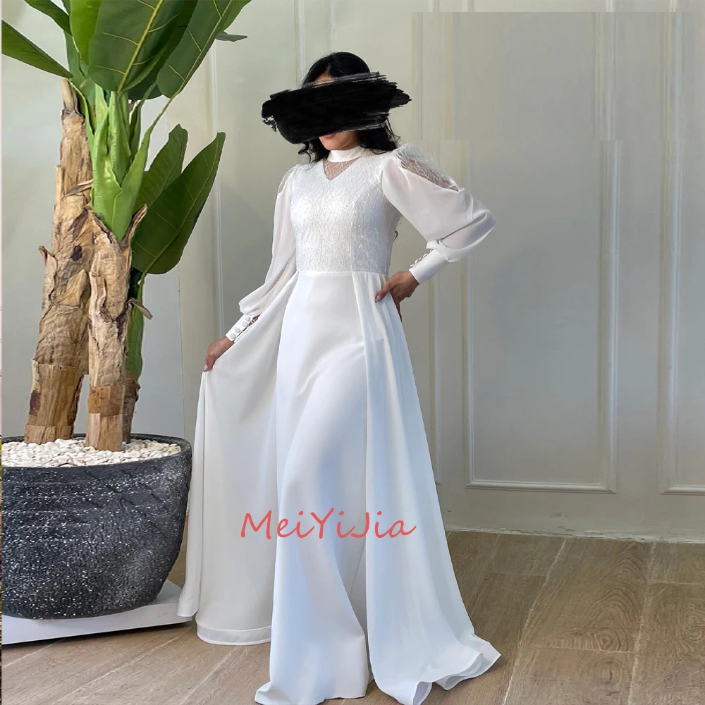 

MeiYiJia High-Neck Long-Sleeves Ruffle Sequins Crepe Floor-Length Saudi Arabia Sexy Evening Birthday Club Outfits Summer 2024