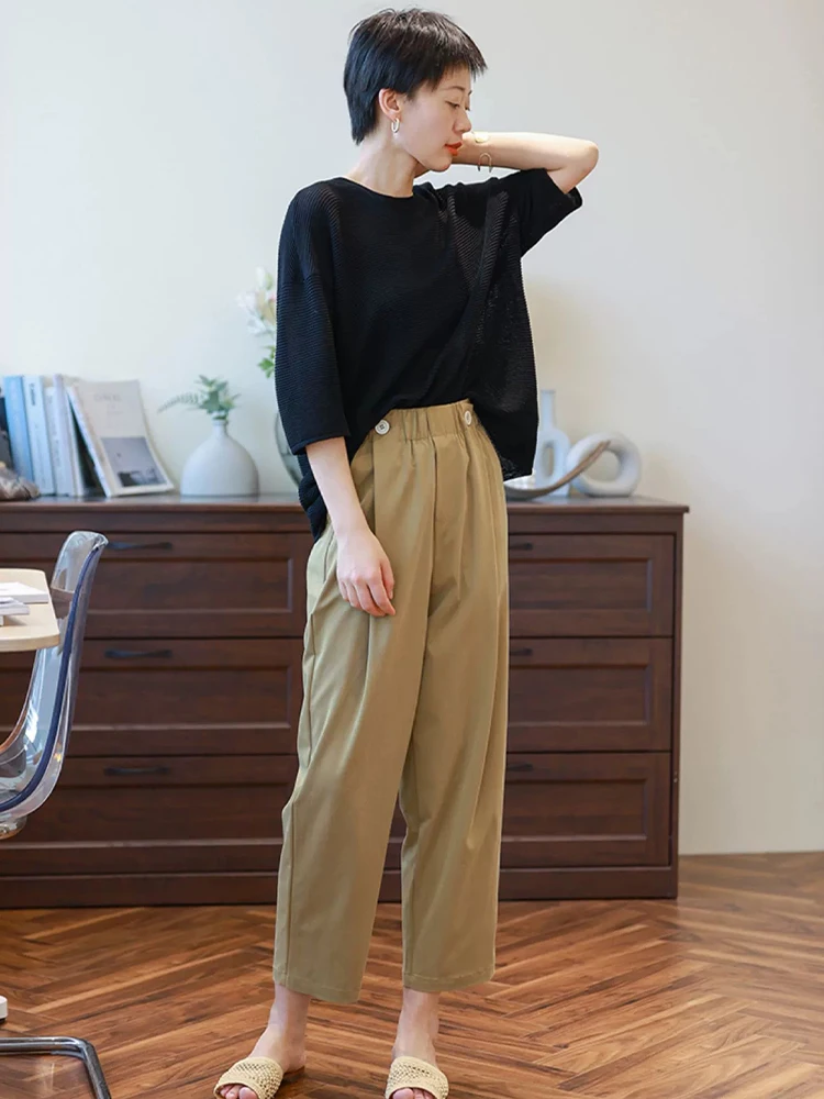 เสื้อถักลำลองสไตล์เกาหลีสำหรับฤดูร้อน ทรงหลวม สวมใส่สบาย เหมาะสำหรับใส่ไปทำงานหรือใส่เที่ยว