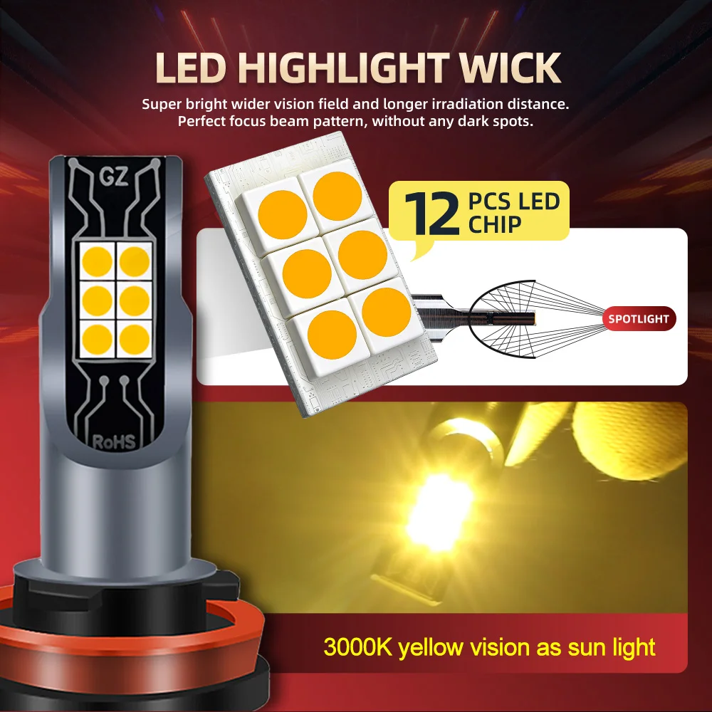 2Pcs Yellow Car LED Lamp H11 H8 Front Fog Light Bulbs For Skoda Octavia 2 3 MK2 MK3 1Z 5E A5 A7 FL 2005-2017 2016 2015 2014 2013