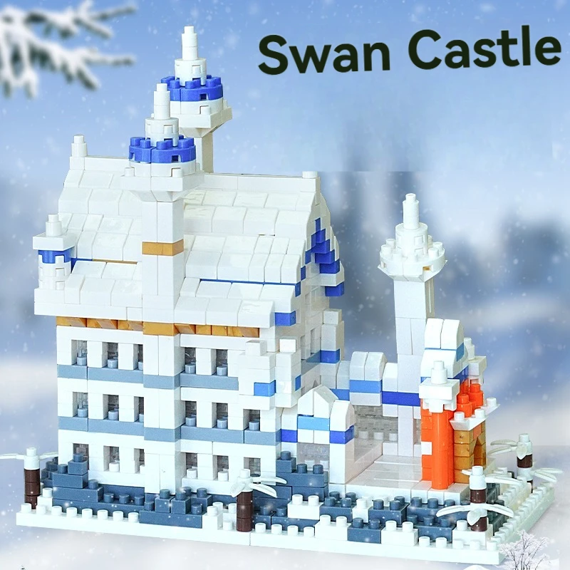 FUNXINEE 1000 Stücke Mini Schwanenschloss Weiße Schloss Bausteine Berühmte Architektur Modell Kreative Ornament Geschenk Erwachsene Kind