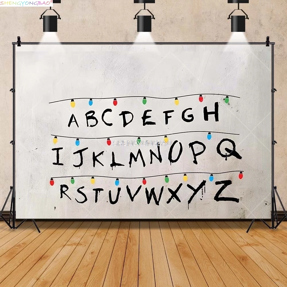 American TV Stranger Luminous Letter Photography Backdrops Prop Alphabet Light Baby Birthday Party Background ZZ-06