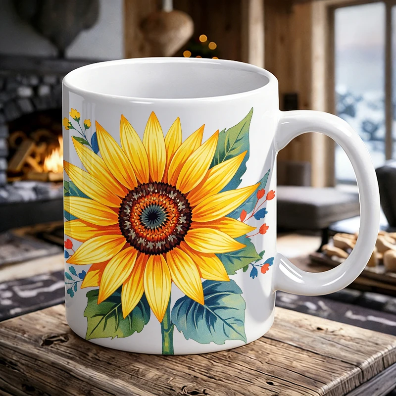 

Independence Day Mug Coffee Cup Ceramic Cup Vibrant Watercolor Sunflower Garden