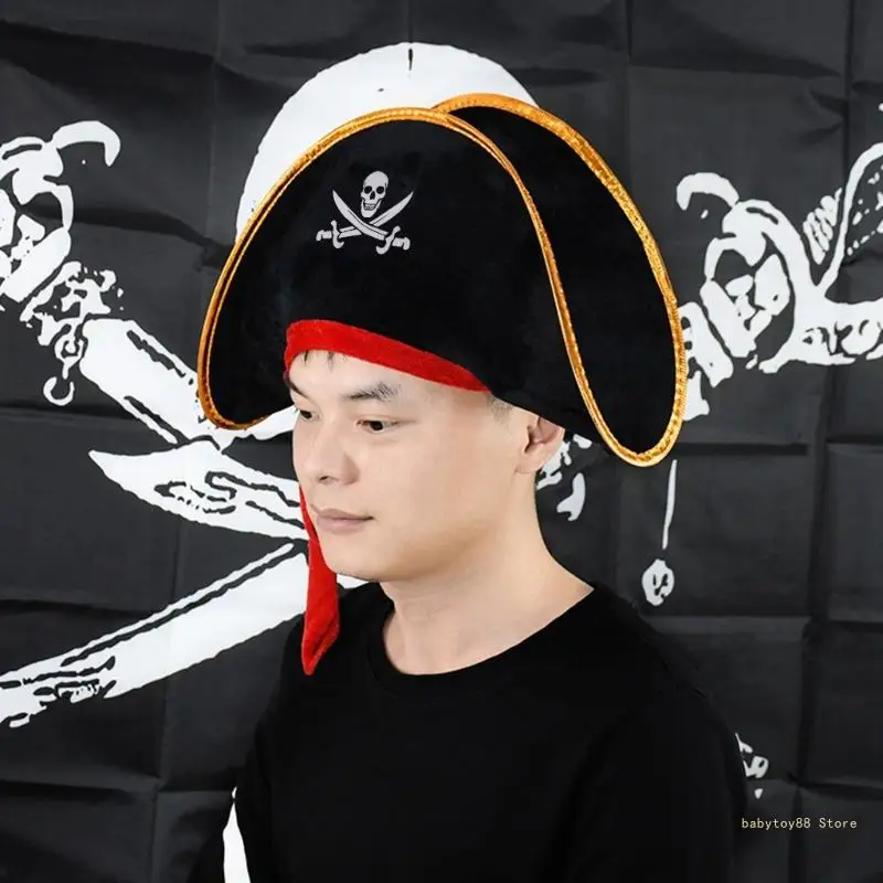 Y4UD Halloween Tricorn Hoed Delicate Zwarte Tricorn Hoeden Buccaneer Kostuum Hoed