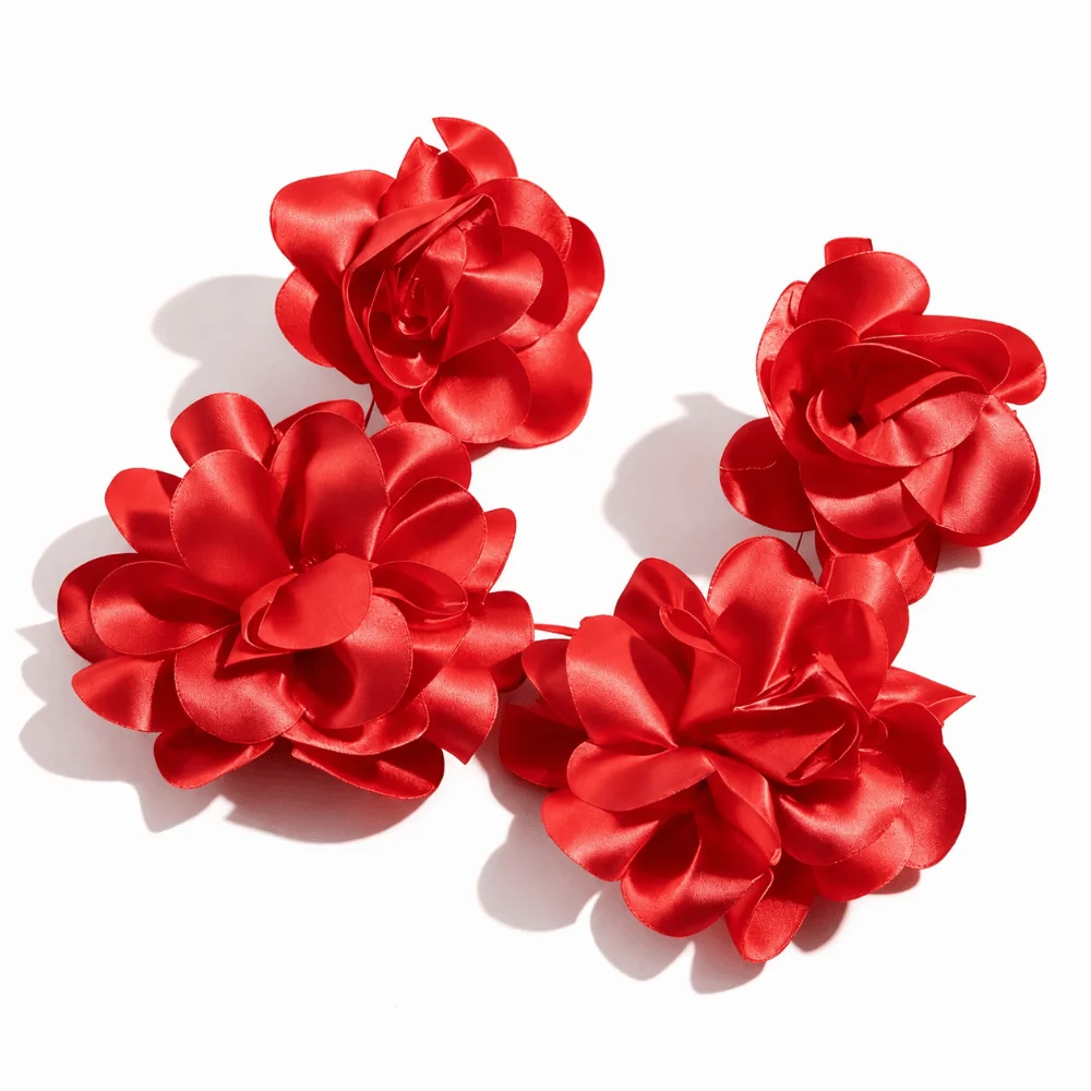Trendy Bohemian Flower Dangle Earrings Exaggerated Occidental Style Floral Earrings Satin Earrings Women