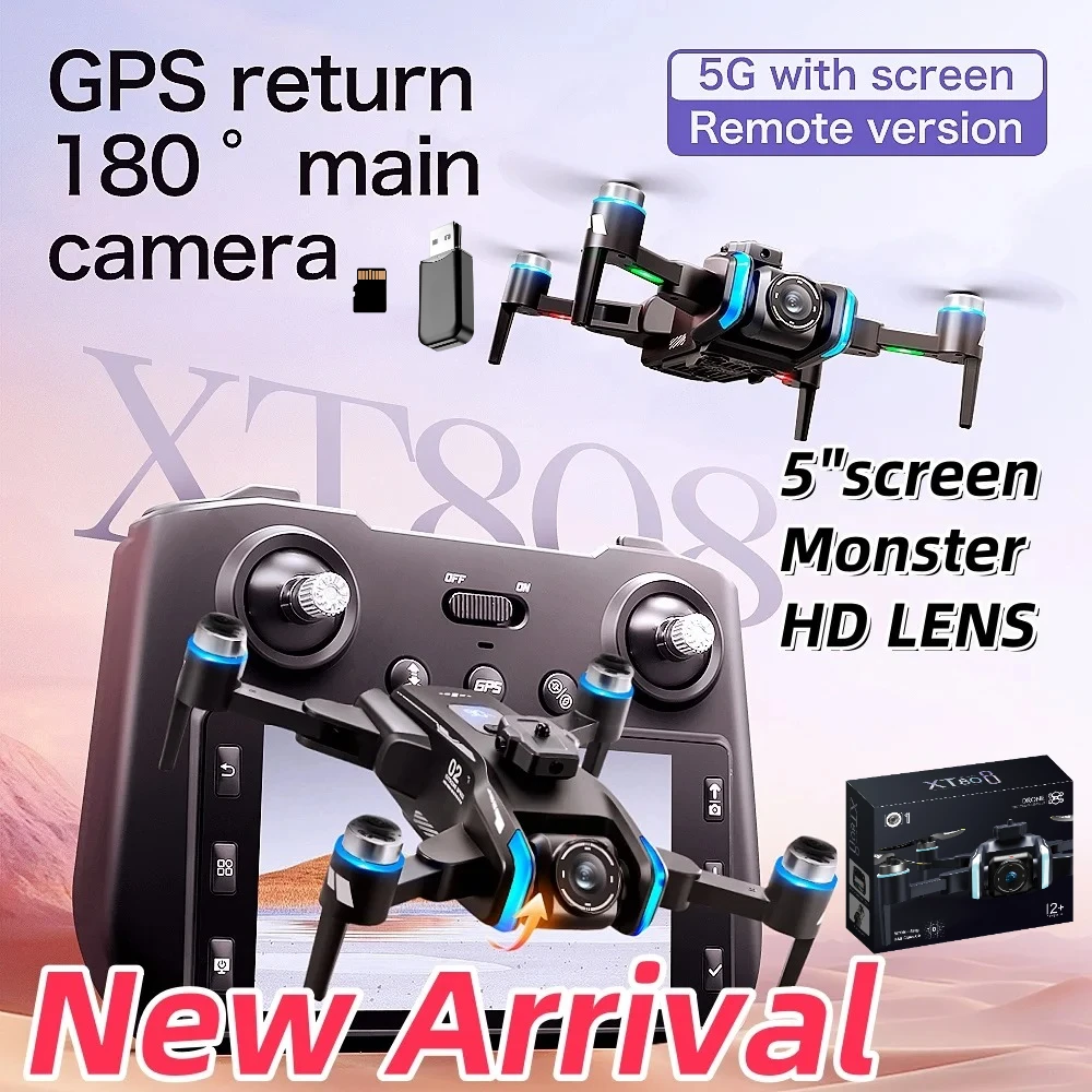 

XT808 Pro MAX GPS Drone Professional 720P HD Light Flow Camera Aerial 5G Brush Avoiding Obstacle Large Screen Mavic Mini Drone