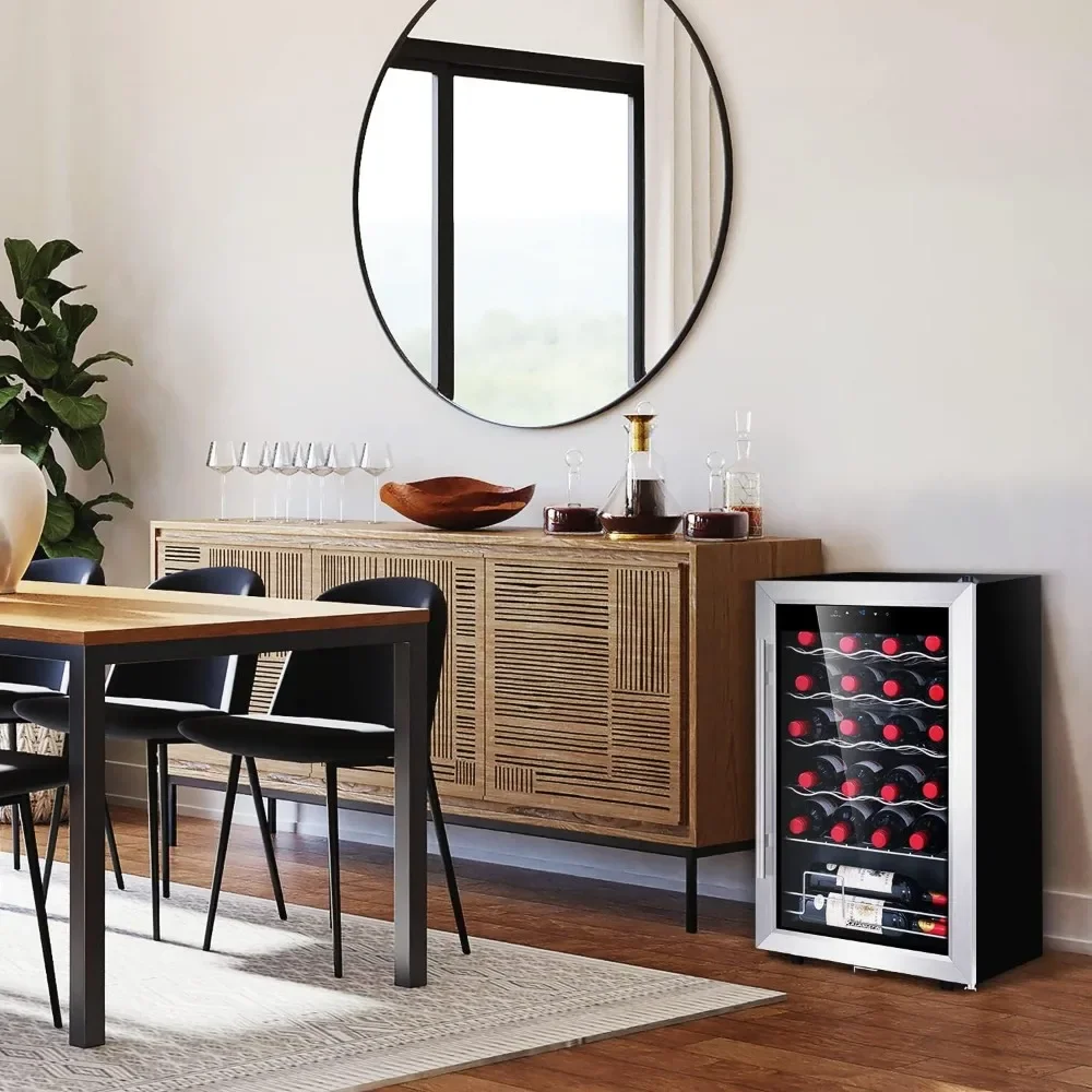 Mini Fridge Wine Cooler, 24 Bottle Compressor Freestanding Wine Refrigerator with Stainless Steel Glass Door for Home,Office,Bar