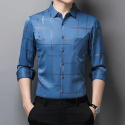 New Men's Casual Printed Long Sleeved Lapel Shirt for Spring and Autumn Fashion Comfortable Wrinkle Free Top Without Ironing