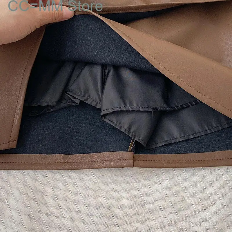 New Asymmetrical Leather Skirts for Women Vintage Mini Skirt Office Lady Autumn PU High Waist Korean Fashion Clothing