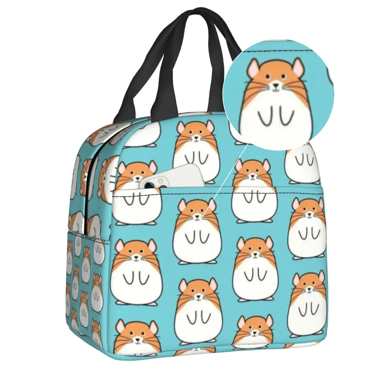 Hamster Peeping Through Hole In Brown Cardboard Insulated Lunch Bags for Women Resuable Cooler Thermal Bento Box School