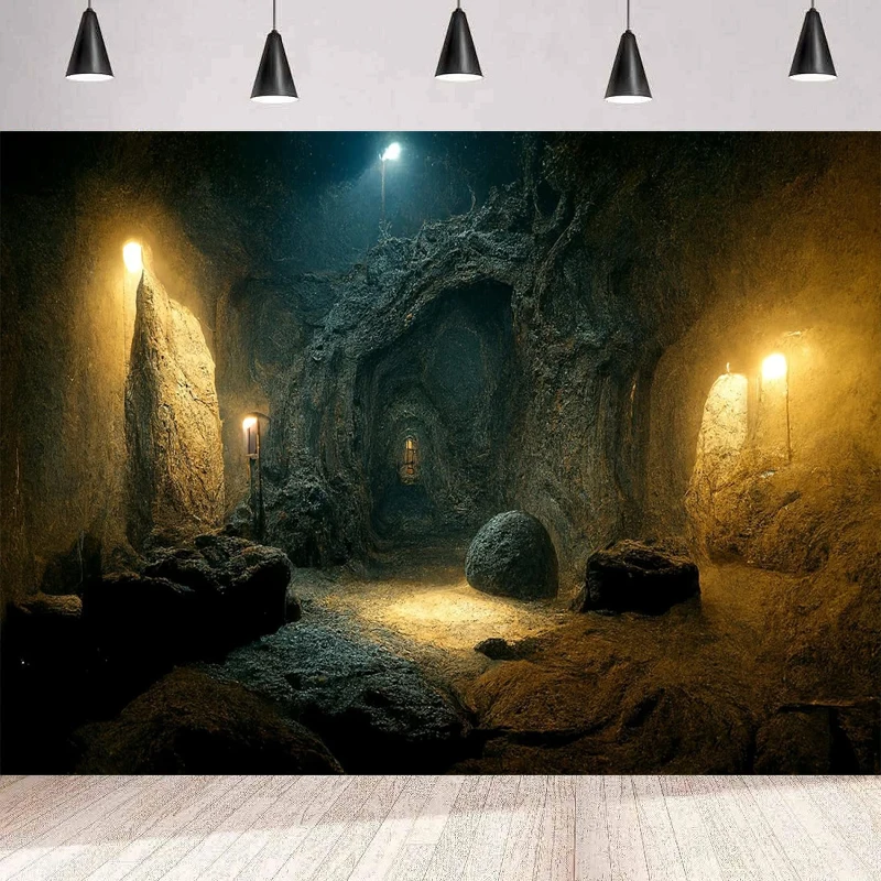 Dark Medieval Castle Dungeon Photography Backdrop Ancient Prison Cell Stone Caves Underground Tunnel Corridor Horror Background