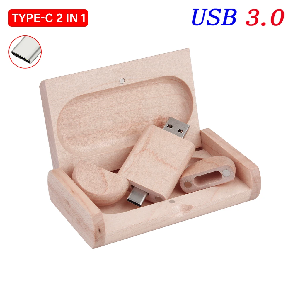 TYPE-C Houten USB 3.0 Flash Drives 128GB Gratis Logo Pen Drive Creatief Bedrijfsgeschenk U Disk 64GB Bamboe Geheugenstick 32GB U disk
