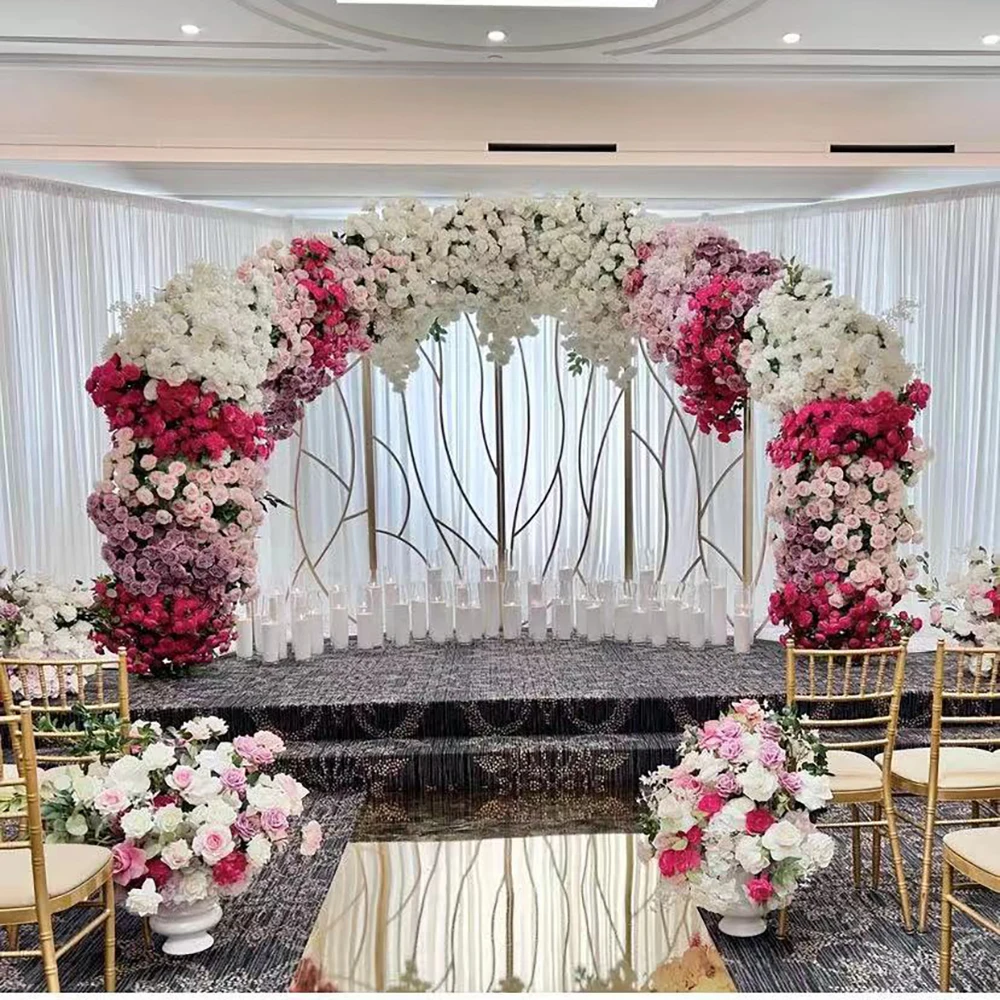 Shinny Gold Stainless Steel Floral Wedding Arch Backdrop Stand for Event Decor