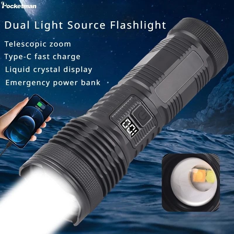 

Strong Light Flashlight Long-Range Distance Flashlight USB Charging Emergency Outdoor Telescopic Zoom Super Bright Torch