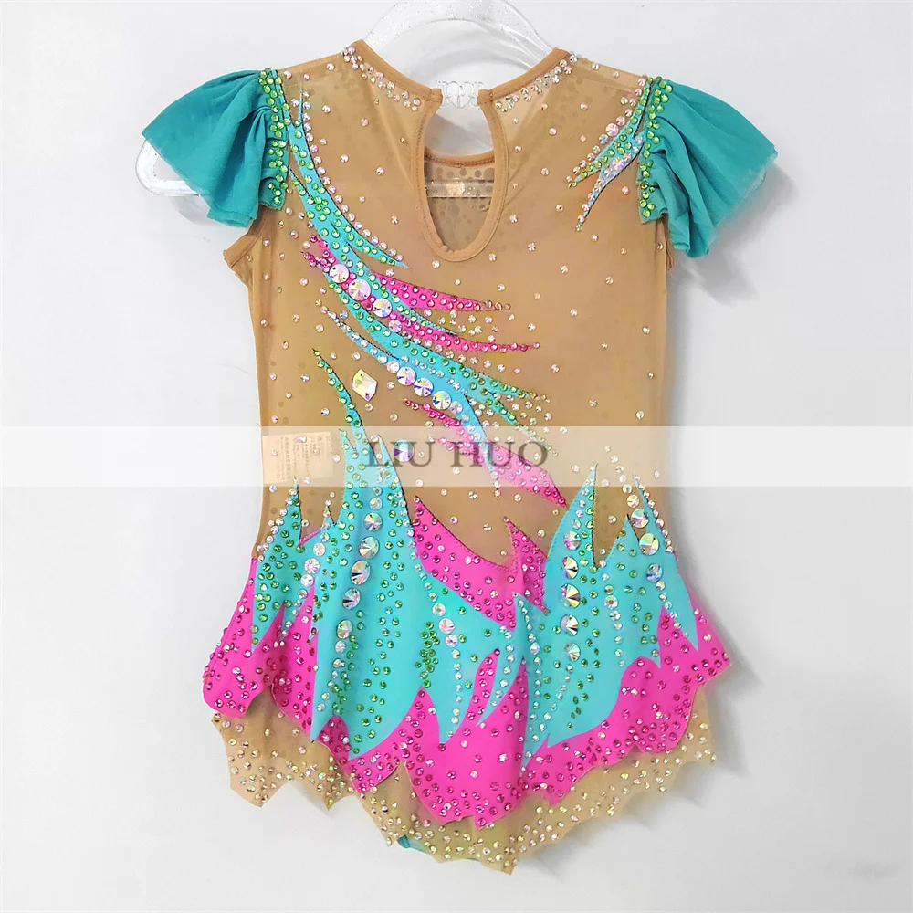 LIUHUO Ritmische Gymnastiek Turnpakje Aerobics Volwassen Vrouwen Meisje Kostuum Prestaties Competitie Dans Jurk Groen Multi-color Tieners