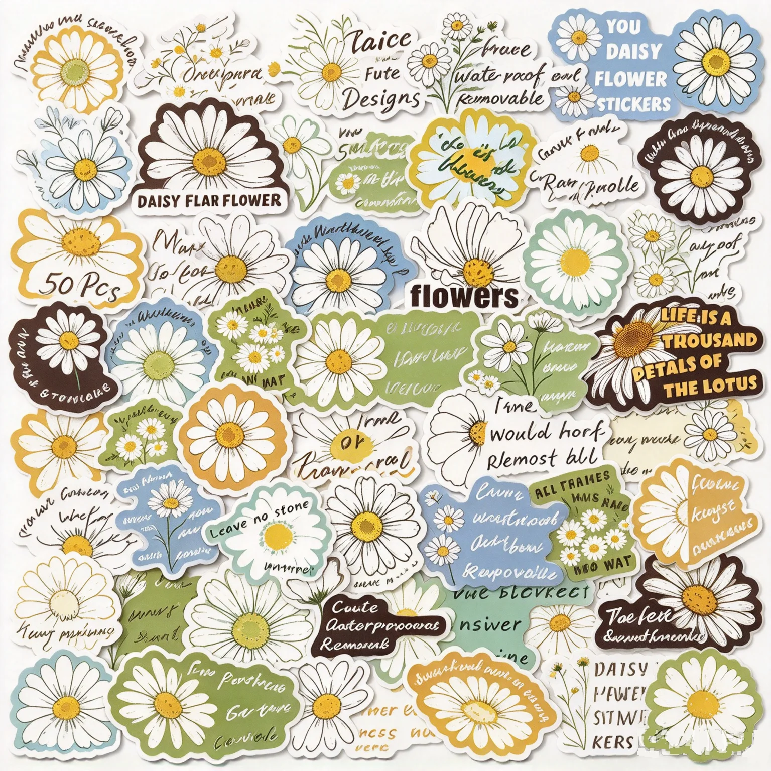 50Pcs Healing Daisy Flower Stickers Inspirational Waterproof Decals for Phone Case Journal Scrapbook DIY