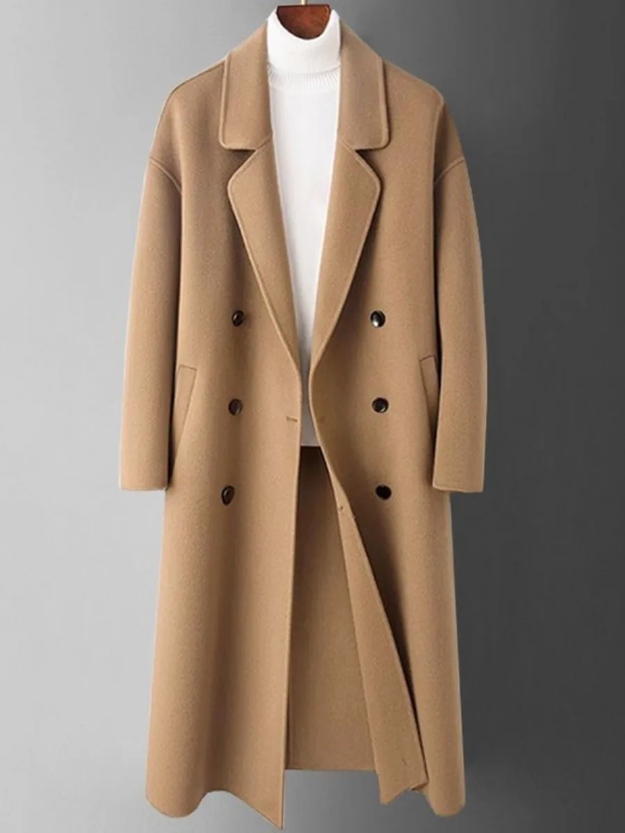 

Ele Men's Mid-Length Woolen Coat Autumn Winter Faion Busin Casual Knee-Length Overcoat Stand Fit Breathable